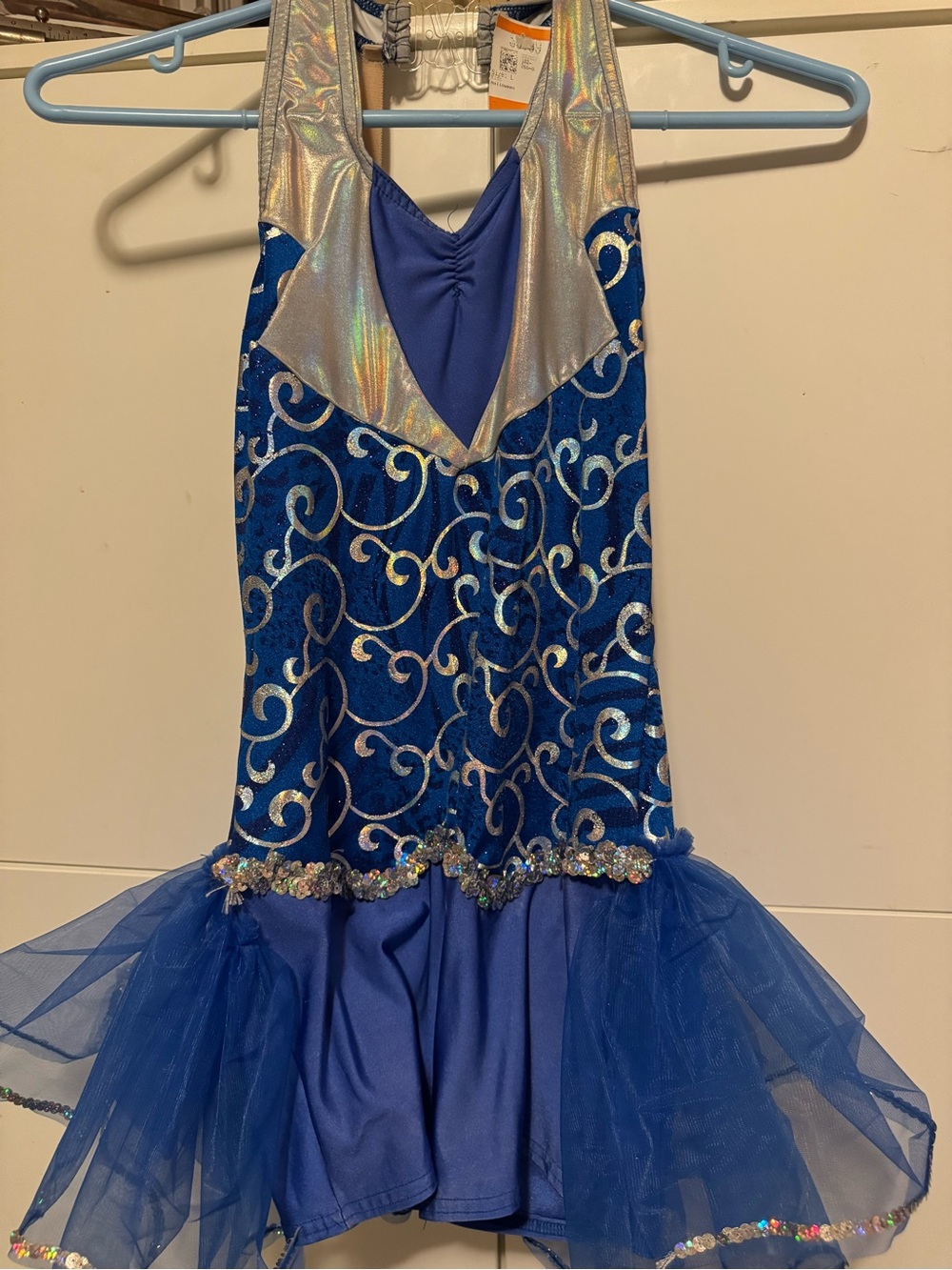 Blue Iridescent Dance Leotard with Silver Accents